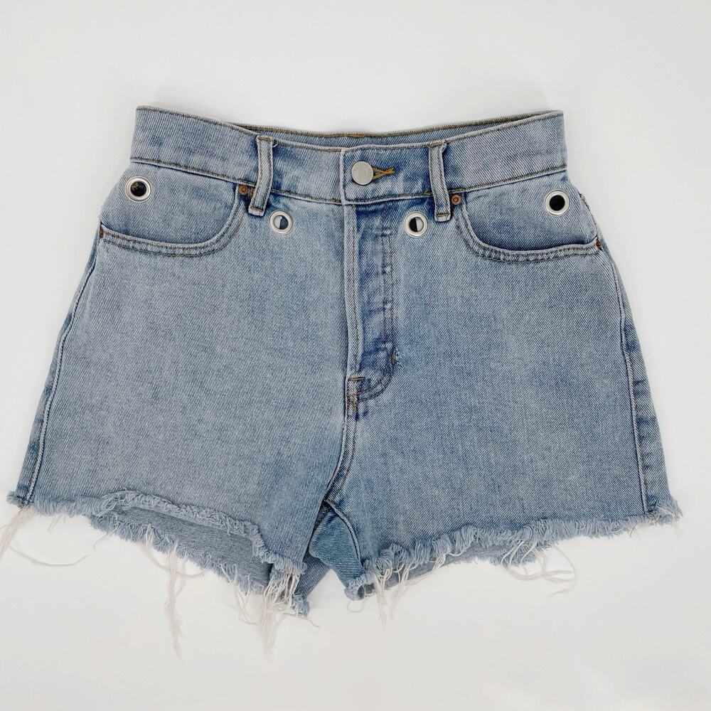 Pacsun Rivet High Rise Shorts Size 24 Icon High Rise Button Fly Denim Fringe Cut